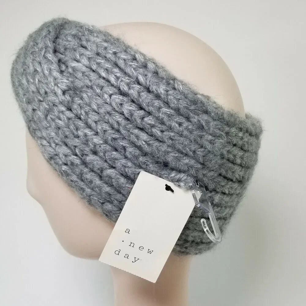 A New Day Womens Knit Crossover Headband Grey One Size NWT Hair Accessory